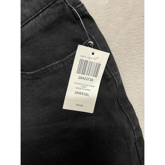 Hot Topic Black Denim Jeans 28x32 Skull Graphic Punk Goth Grunge Wide Leg NWT - Picture 6 of 11